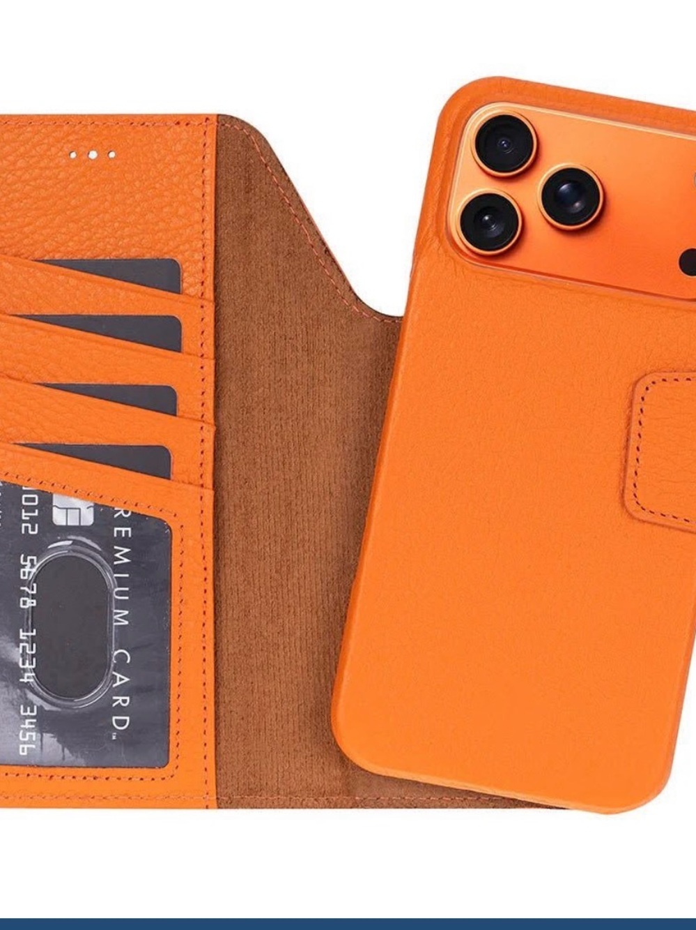 Blackbrook leather Orange Wallet Phone Case with Card Slots NIB